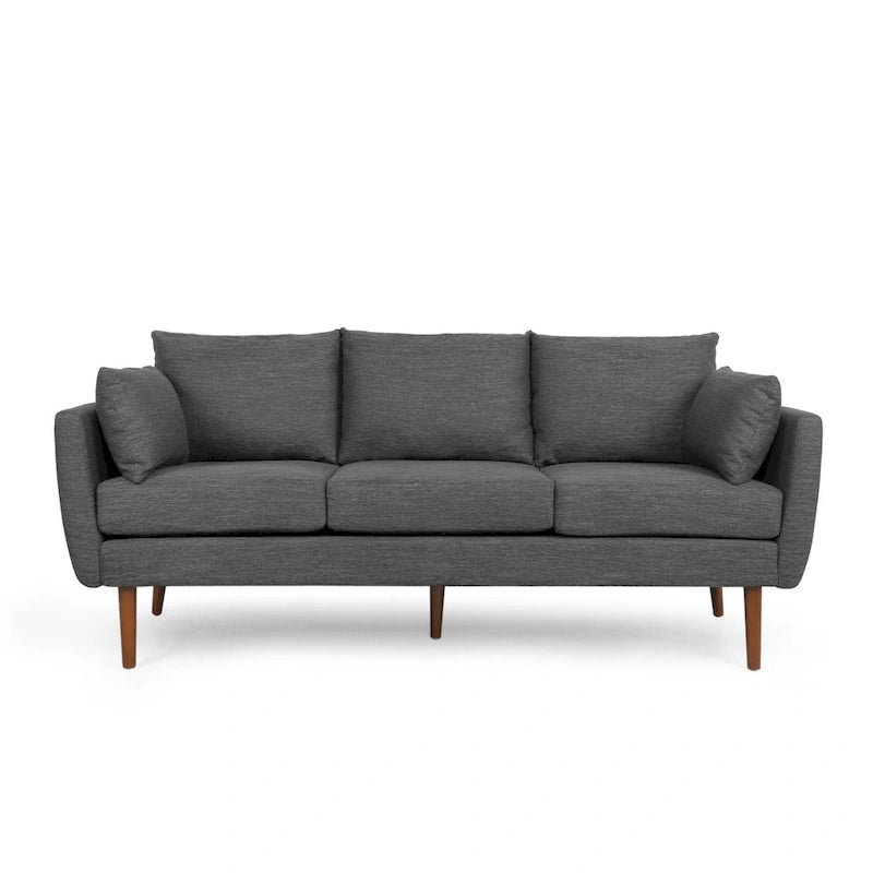 3-Sitzer-Sofa mit Kissenrücken und Birkenholzbeinen, anthrazitfarbener Stoff
