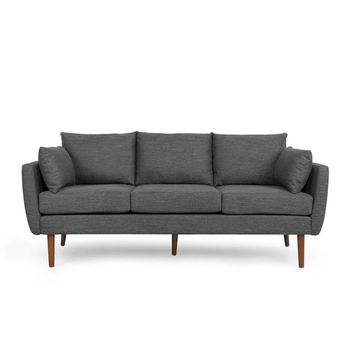 3-Sitzer-Sofa mit Kissenrücken und Birkenholzbeinen, anthrazitfarbener Stoff