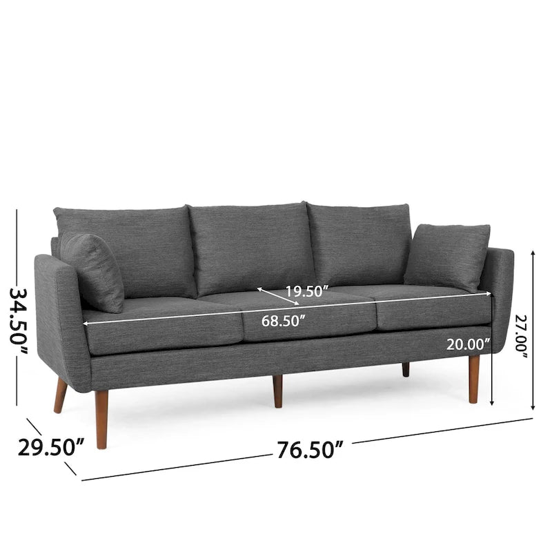 3-Sitzer-Sofa mit Kissenrücken und Birkenholzbeinen, anthrazitfarbener Stoff