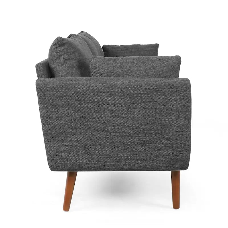 3-Sitzer-Sofa mit Kissenrücken und Birkenholzbeinen, anthrazitfarbener Stoff