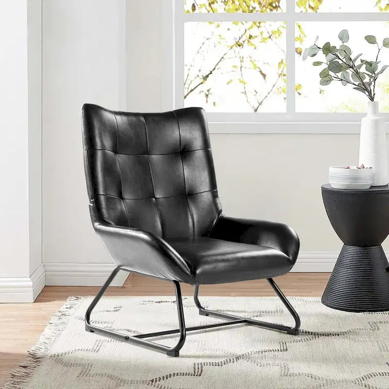 Ensemble de 2 fauteuils à oreilles en similicuir de 35.5H avec pieds en métal