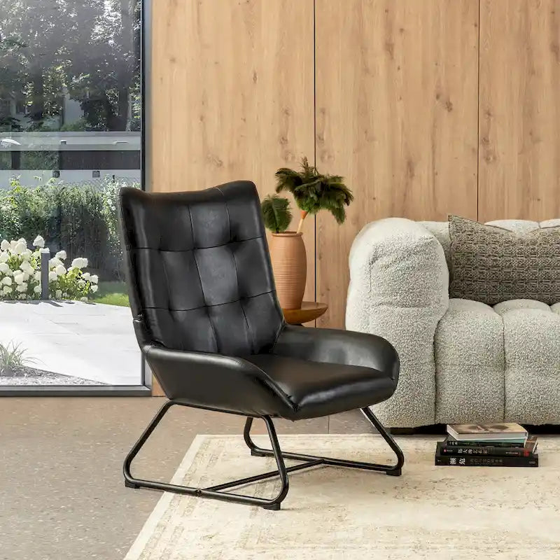 Ensemble de 2 fauteuils à oreilles en similicuir de 35.5H avec pieds en métal