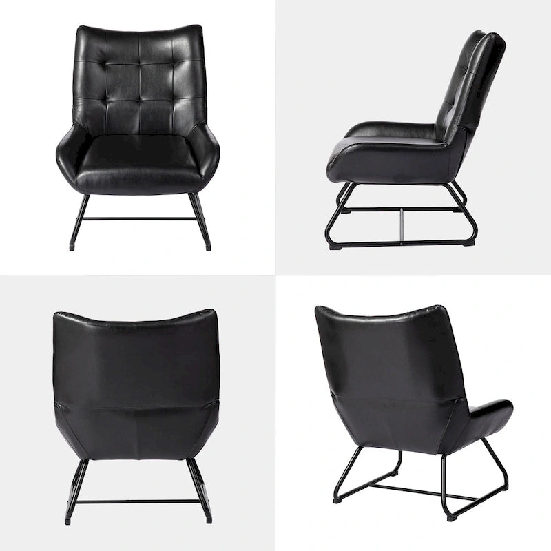 Ensemble de 2 fauteuils à oreilles en similicuir de 35.5H avec pieds en métal