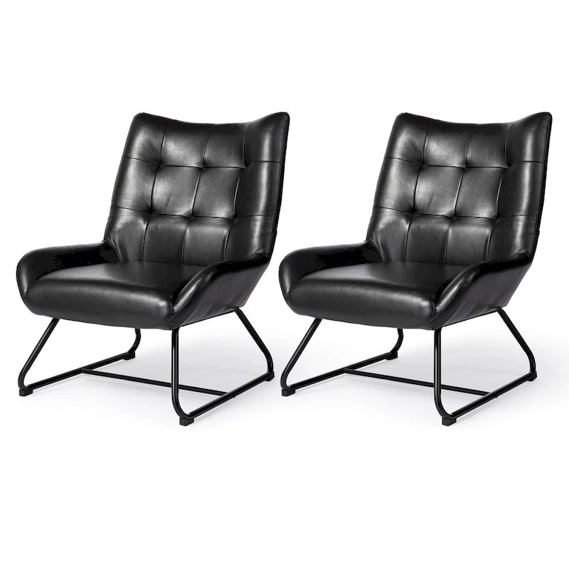 Ensemble de 2 fauteuils à oreilles en similicuir de 35.5H avec pieds en métal