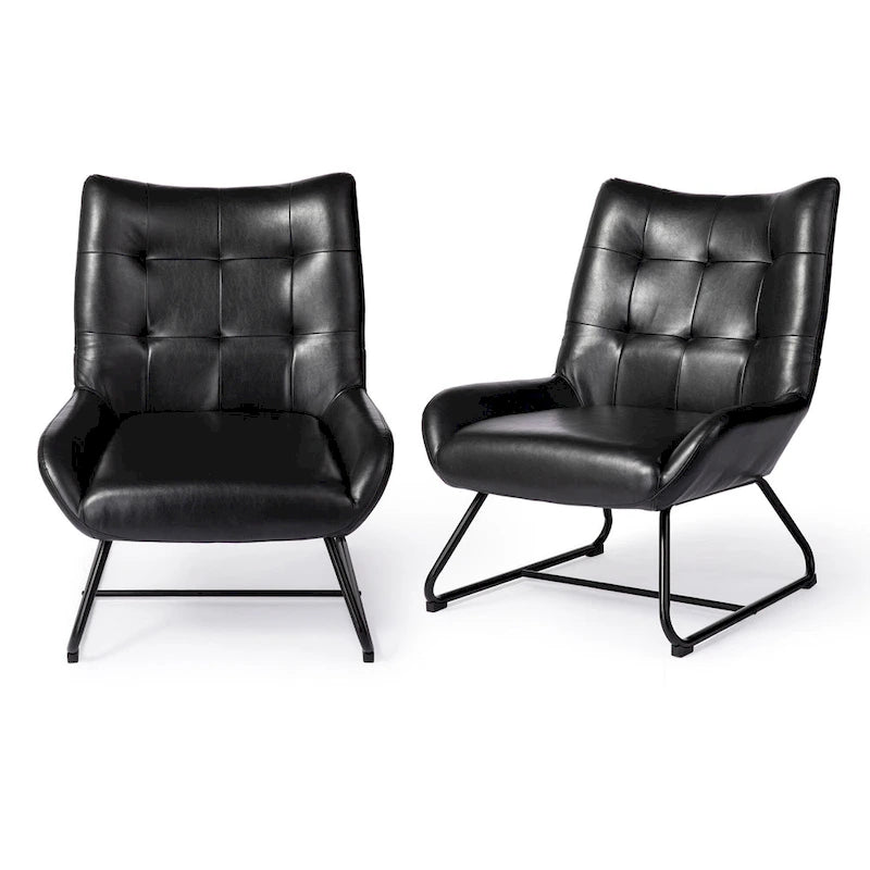 Ensemble de 2 fauteuils à oreilles en similicuir de 35.5H avec pieds en métal