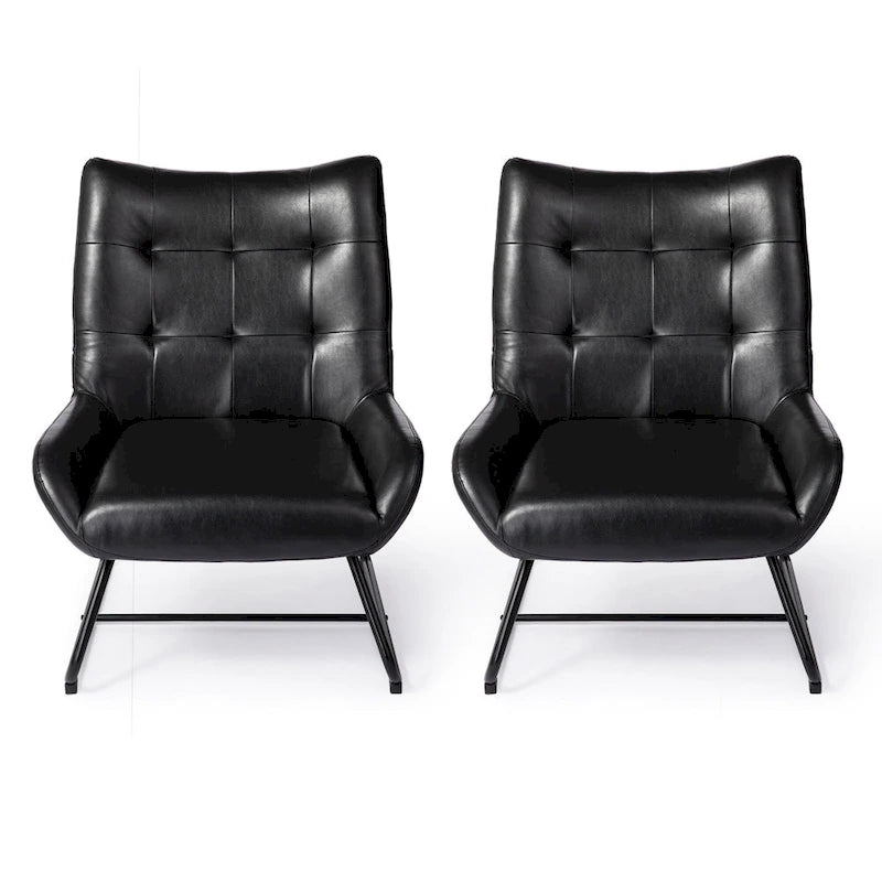 Ensemble de 2 fauteuils à oreilles en similicuir de 35.5H avec pieds en métal