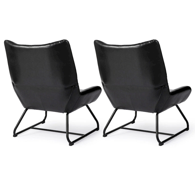 Ensemble de 2 fauteuils à oreilles en similicuir de 35.5H avec pieds en métal
