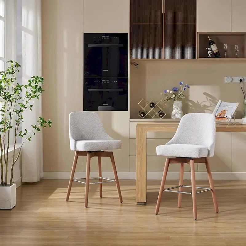 Drehbare Barhocker, 2er-Set, Barhocker in Thekenhöhe mit Rückenlehnen und Holzbeinen, gepolsterte Stühle für die Kücheninsel