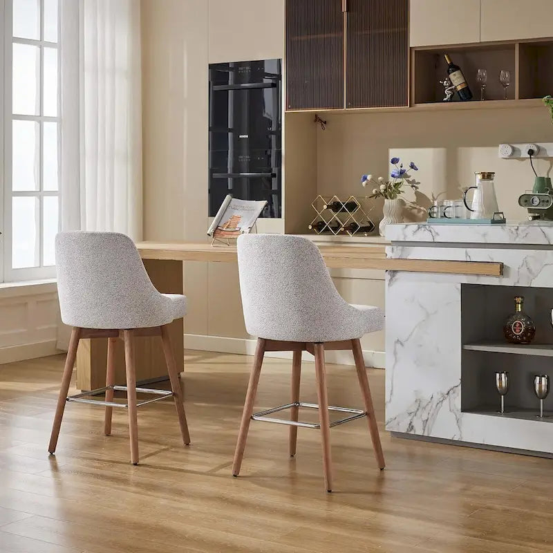 Drehbare Barhocker, 2er-Set, Barhocker in Thekenhöhe mit Rückenlehnen und Holzbeinen, gepolsterte Stühle für die Kücheninsel