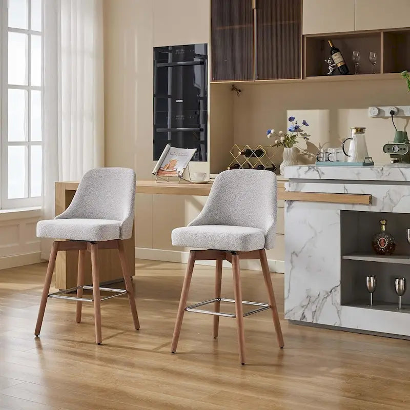 Lot de 2 tabourets de bar pivotants, hauteur comptoir, avec dossiers et pieds en bois, chaises rembourrées pour îlot de cuisine