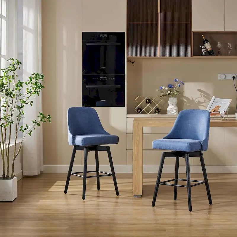 Lot de 2 tabourets de bar pivotants, hauteur comptoir, avec dossiers et pieds en bois, chaises rembourrées pour îlot de cuisine