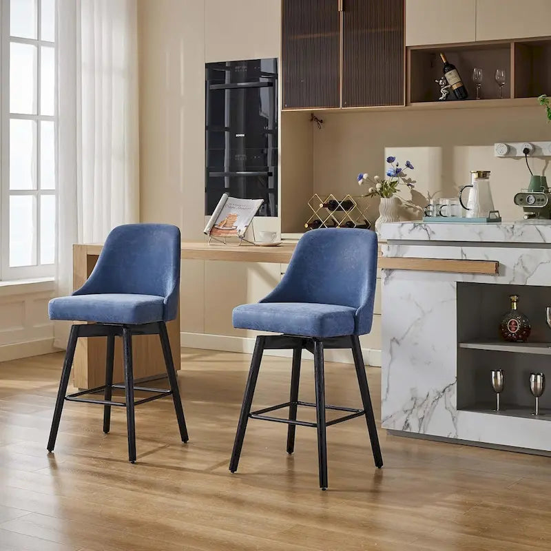 Lot de 2 tabourets de bar pivotants, hauteur comptoir, avec dossiers et pieds en bois, chaises rembourrées pour îlot de cuisine