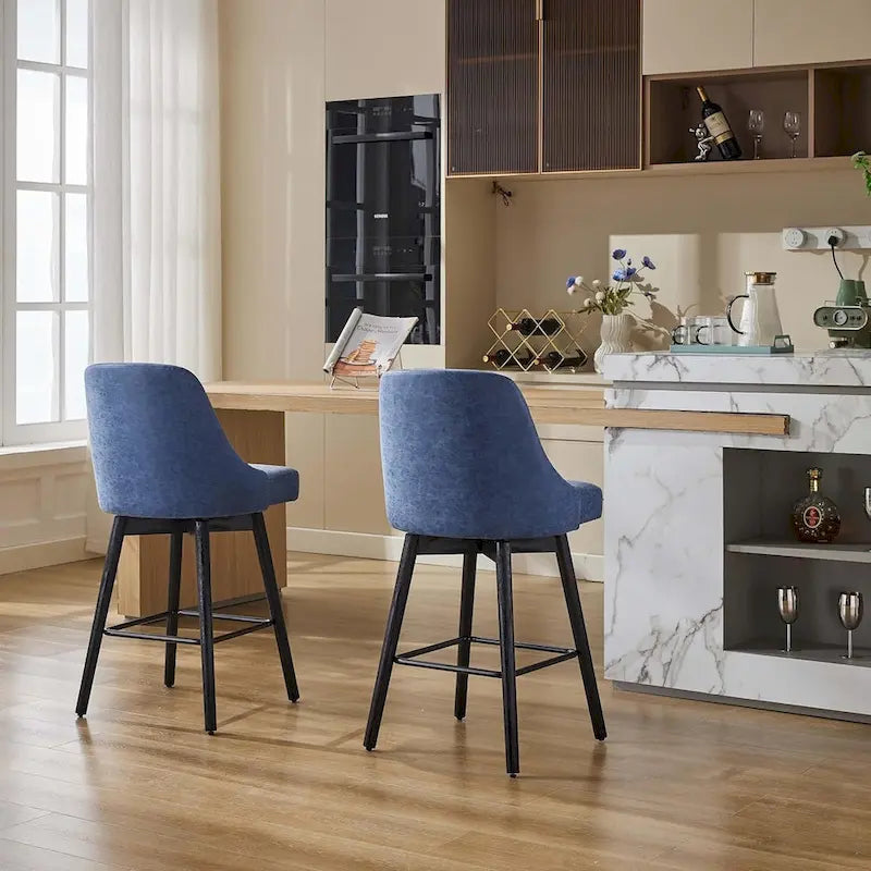 Lot de 2 tabourets de bar pivotants, hauteur comptoir, avec dossiers et pieds en bois, chaises rembourrées pour îlot de cuisine