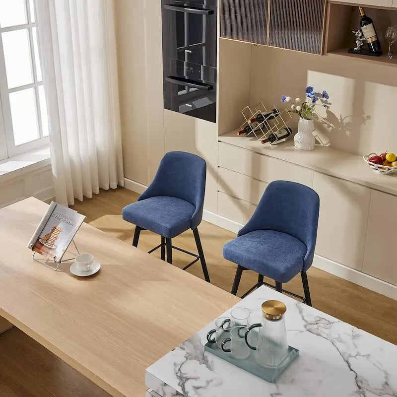 Lot de 2 tabourets de bar pivotants, hauteur comptoir, avec dossiers et pieds en bois, chaises rembourrées pour îlot de cuisine