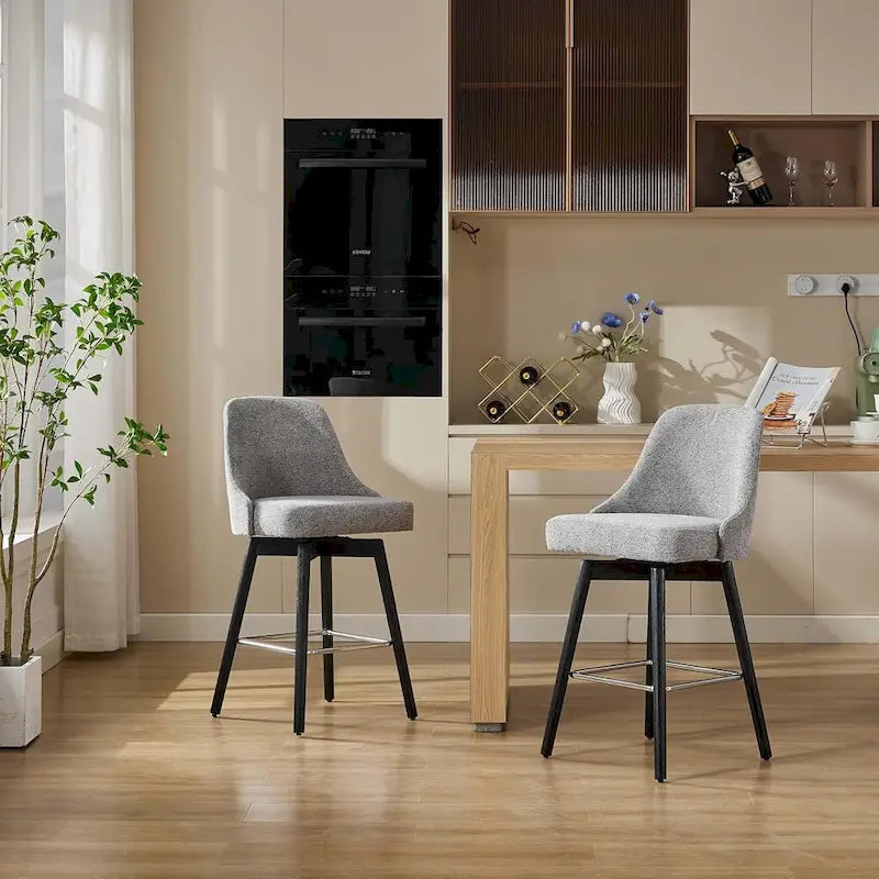 Lot de 2 tabourets de bar pivotants, hauteur comptoir, avec dossiers et pieds en bois, chaises rembourrées pour îlot de cuisine