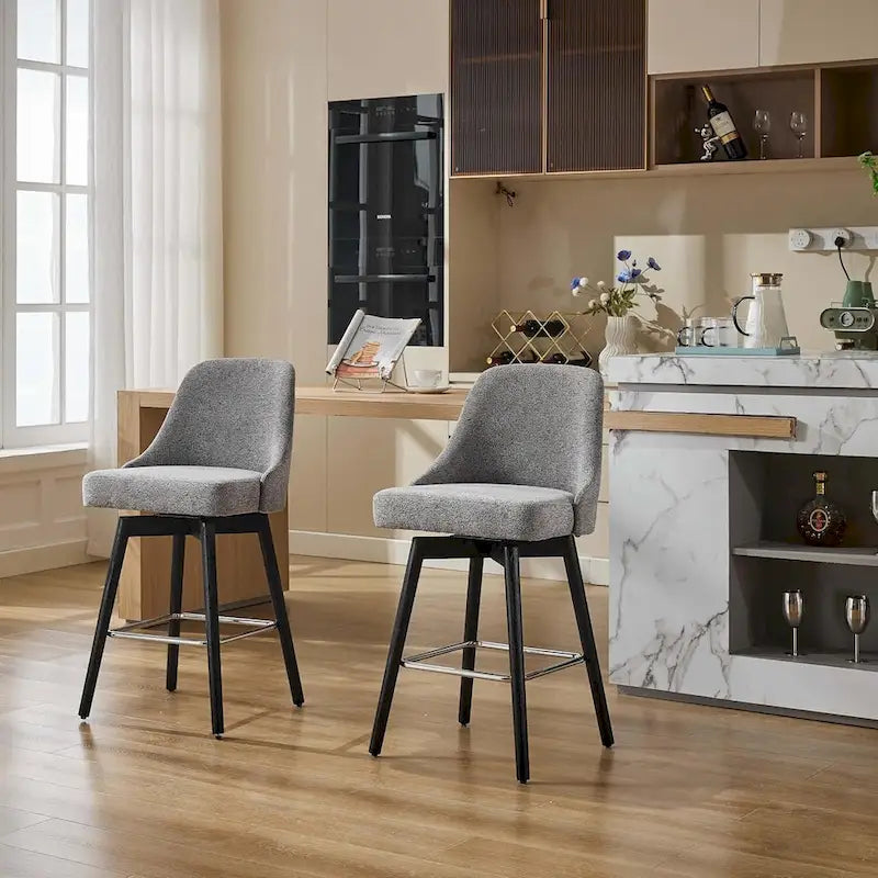 Lot de 2 tabourets de bar pivotants, hauteur comptoir, avec dossiers et pieds en bois, chaises rembourrées pour îlot de cuisine