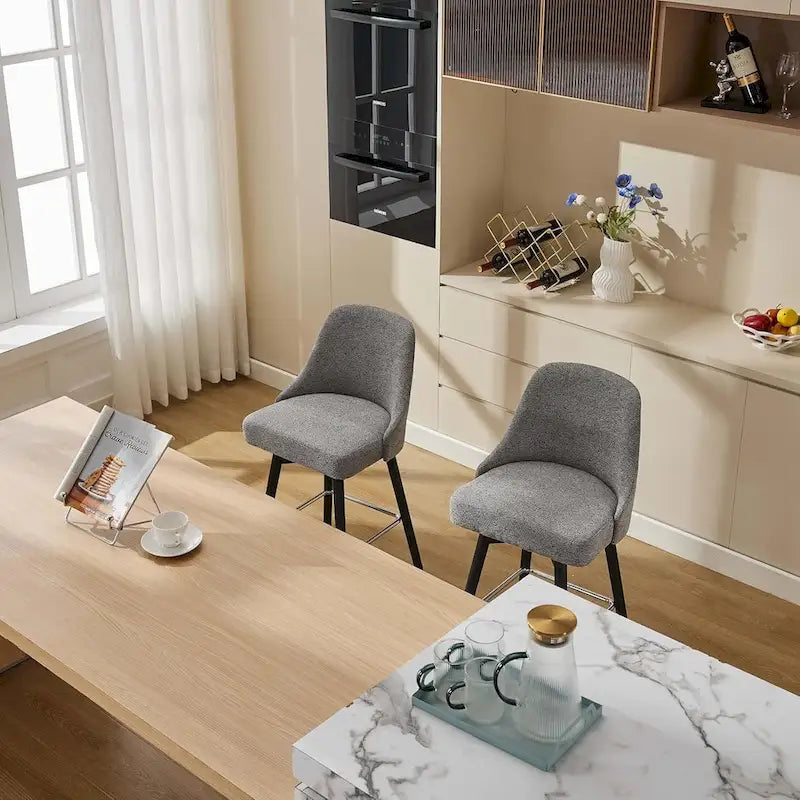Lot de 2 tabourets de bar pivotants, hauteur comptoir, avec dossiers et pieds en bois, chaises rembourrées pour îlot de cuisine