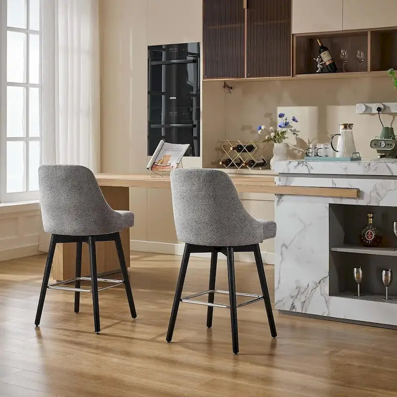 Lot de 2 tabourets de bar pivotants, hauteur comptoir, avec dossiers et pieds en bois, chaises rembourrées pour îlot de cuisine