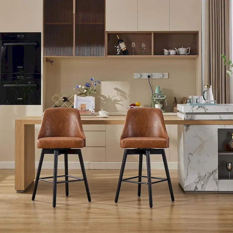 Lot de 2 tabourets de bar pivotants, hauteur comptoir, avec dossiers et pieds en bois, chaises rembourrées pour îlot de cuisine