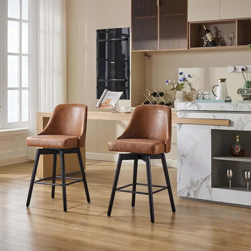Lot de 2 tabourets de bar pivotants, hauteur comptoir, avec dossiers et pieds en bois, chaises rembourrées pour îlot de cuisine