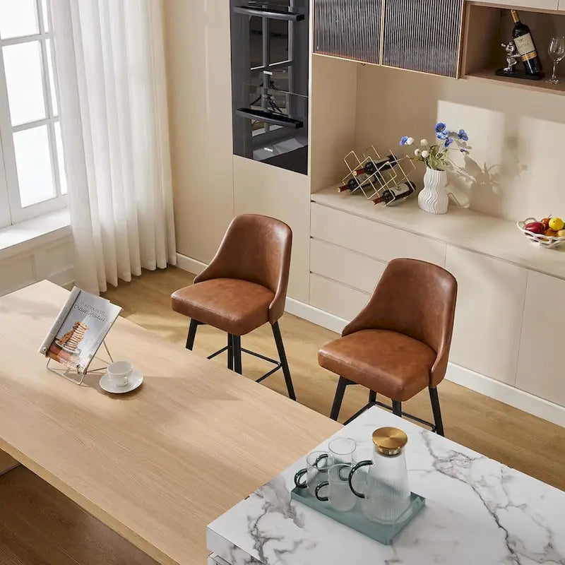 Lot de 2 tabourets de bar pivotants, hauteur comptoir, avec dossiers et pieds en bois, chaises rembourrées pour îlot de cuisine