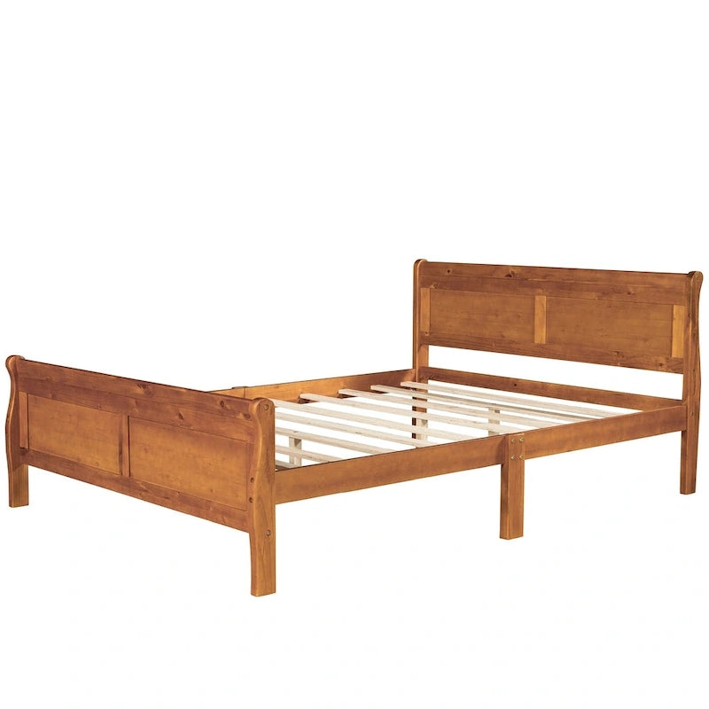Lit plateforme en bois format queen avec tête de lit et support à lattes en bois, chêne