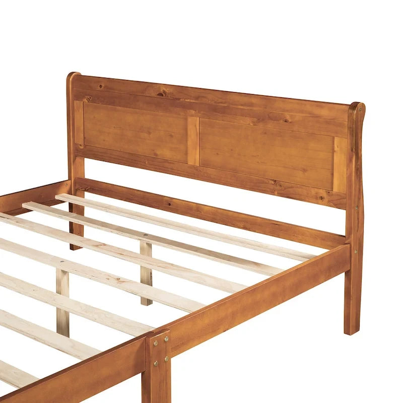 Lit plateforme en bois format queen avec tête de lit et support à lattes en bois, chêne
