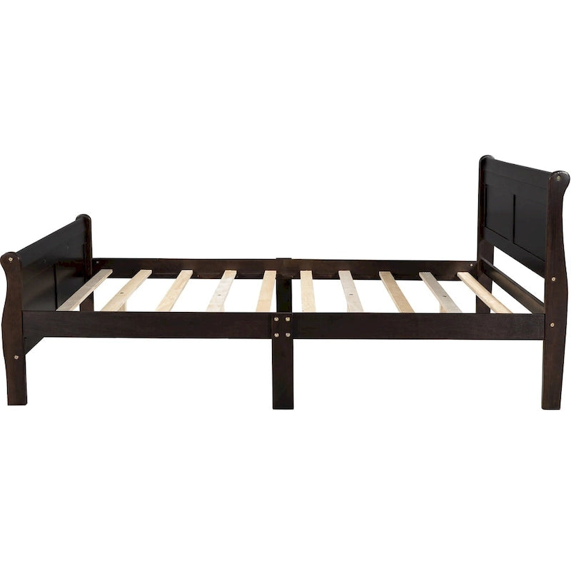 Lit plateforme en bois format queen avec tête de lit et support à lattes en bois, chêne