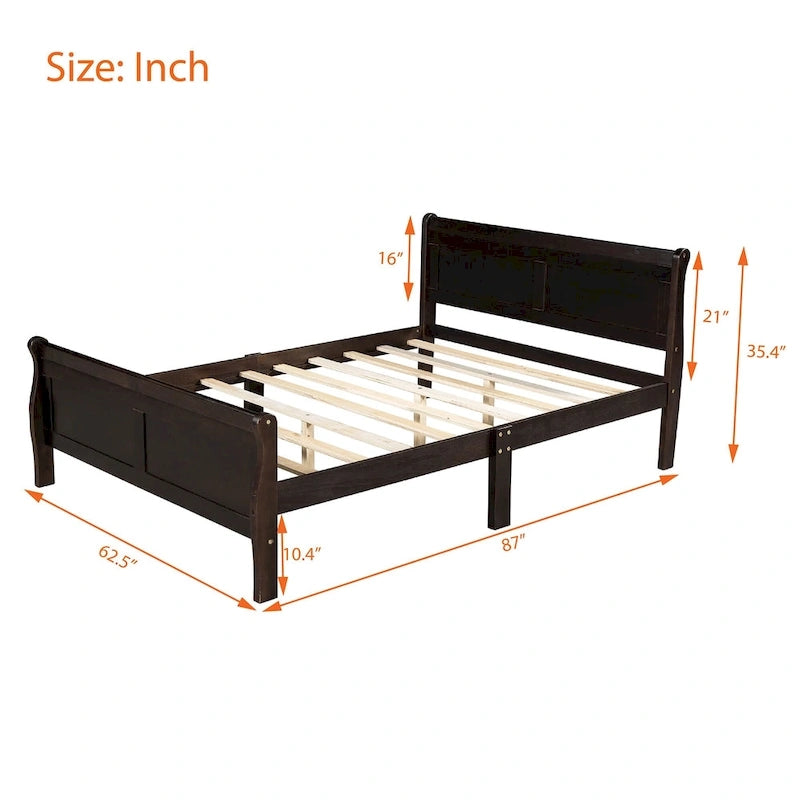 Lit plateforme en bois format queen avec tête de lit et support à lattes en bois, chêne