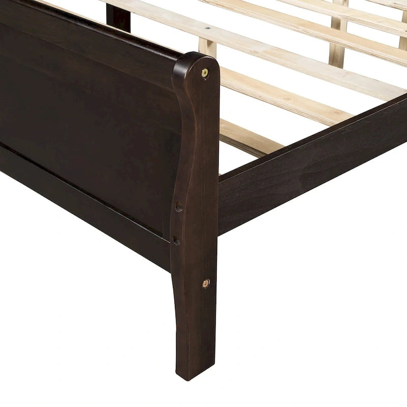 Lit plateforme en bois format queen avec tête de lit et support à lattes en bois, chêne