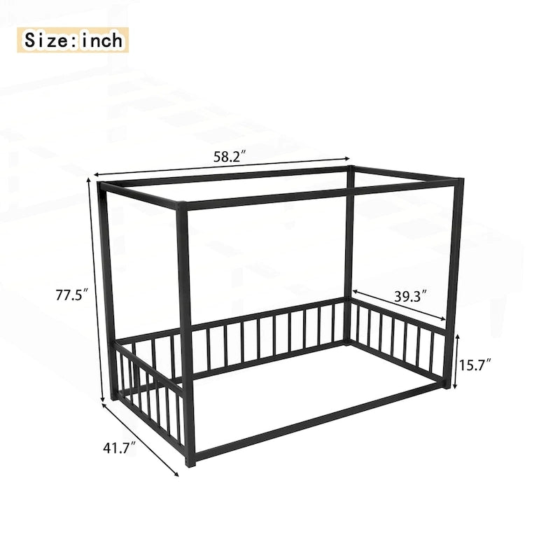 Modernes Doppelbett aus Eisen mit niedrigem Rahmen, multifunktionalen Schutzgittern und stabiler Konstruktion