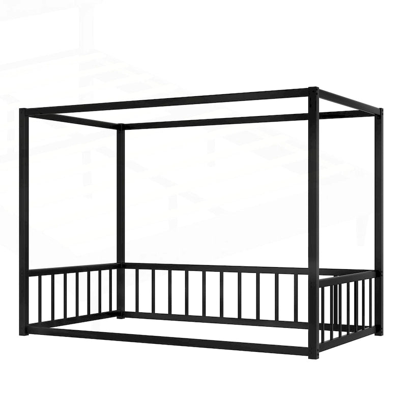 Modernes Doppelbett aus Eisen mit niedrigem Rahmen, multifunktionalen Schutzgittern und stabiler Konstruktion