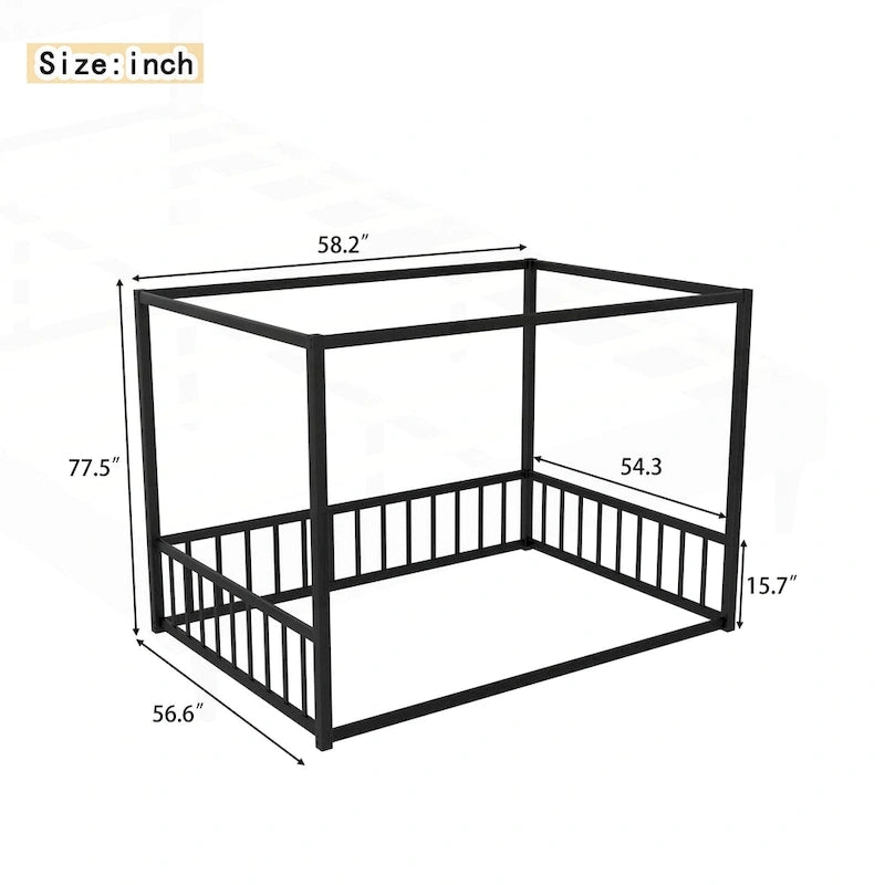 Modernes Doppelbett aus Eisen mit niedrigem Rahmen, multifunktionalen Schutzgittern und stabiler Konstruktion