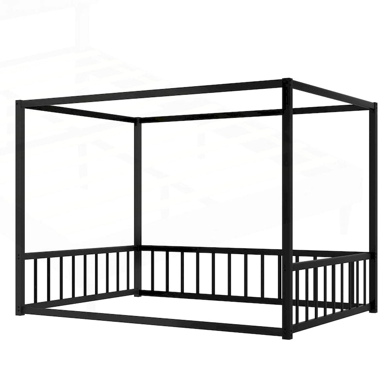 Modernes Doppelbett aus Eisen mit niedrigem Rahmen, multifunktionalen Schutzgittern und stabiler Konstruktion