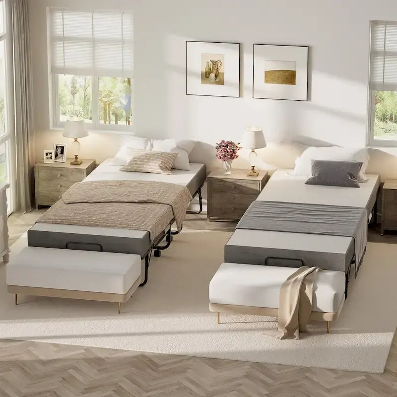Cama plegable con colchón de espuma viscoelástica de 5 pulgadas, cama individual pequeña extra para invitados con ruedas