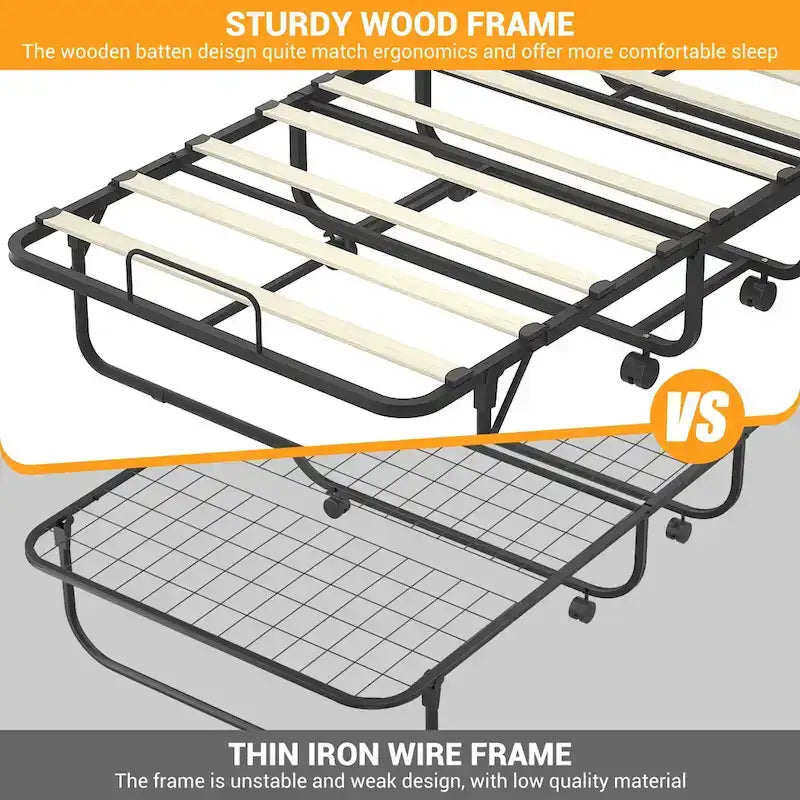 Cama plegable con colchón de espuma viscoelástica de 5 pulgadas, cama individual pequeña extra para invitados con ruedas