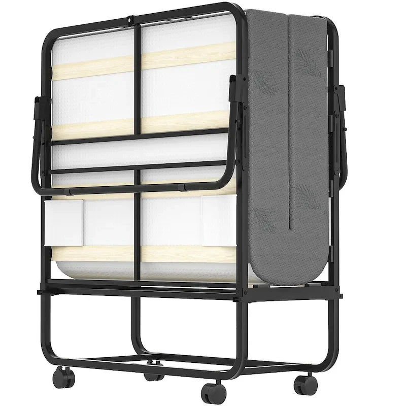 Cama plegable con colchón de espuma viscoelástica de 5 pulgadas, cama individual pequeña extra para invitados con ruedas