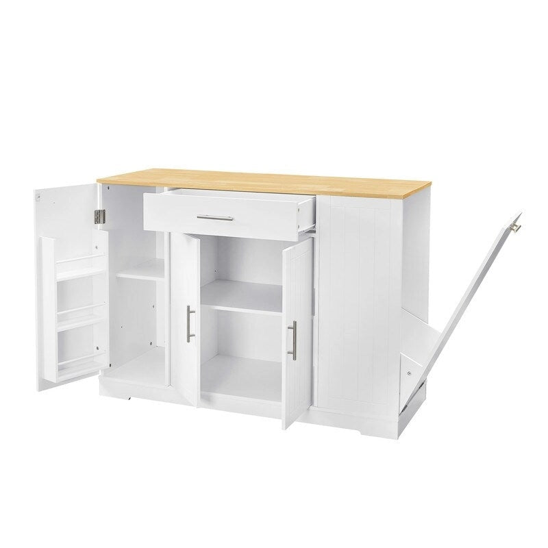 Kücheninsel mit Stauraum, Schubladen und integriertem Abfalleimer, 53 Zoll - modernes Landhausdesign für Küche und Esszimmer.