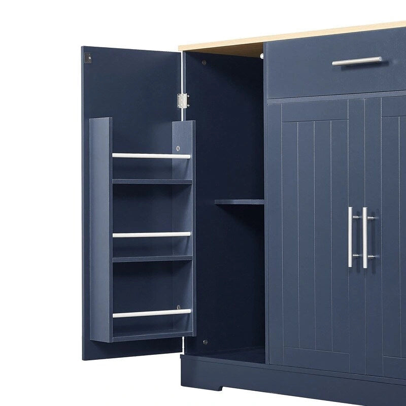 Kücheninsel mit Stauraum, Schubladen und integriertem Abfalleimer, 53 Zoll - modernes Landhausdesign für Küche und Esszimmer.
