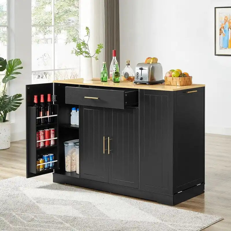 Kücheninsel mit Stauraum, Schubladen und integriertem Abfalleimer, 53 Zoll - modernes Landhausdesign für Küche und Esszimmer.