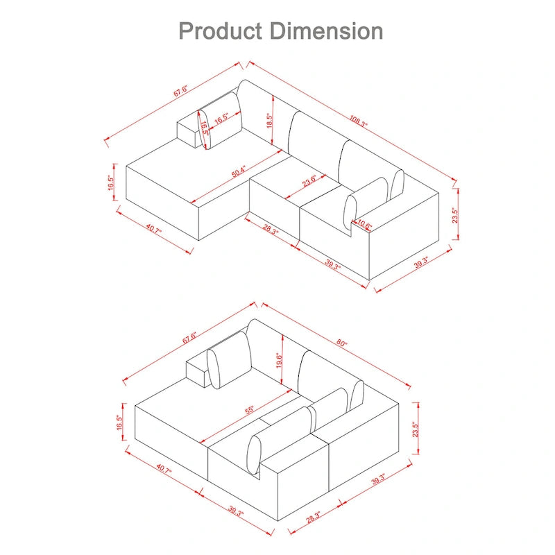 Modulares L-förmiges Ecksofa mit 108.3Inch und Chaiselongue