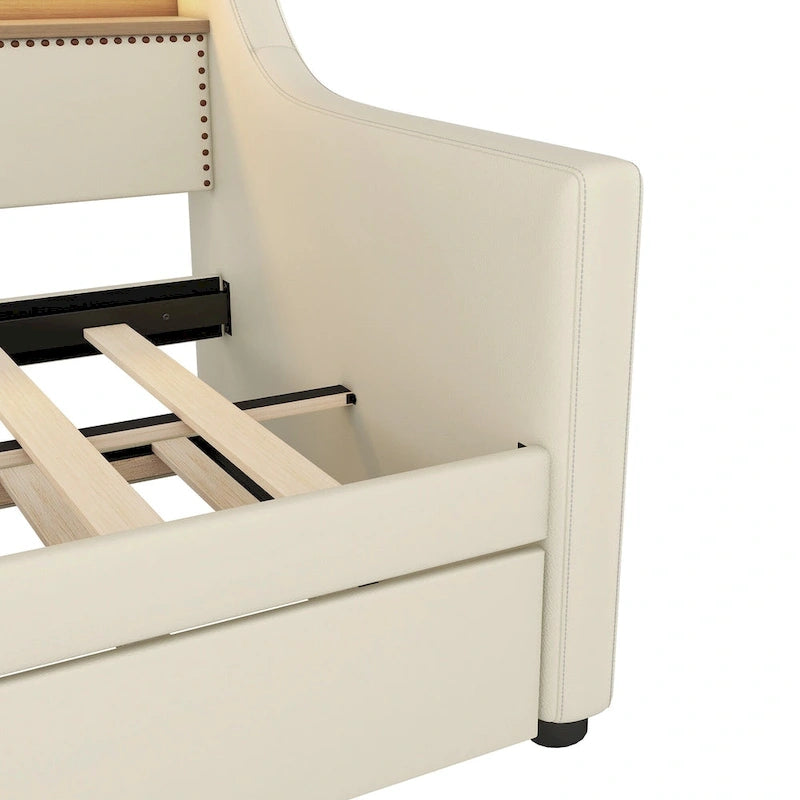 Diván tapizado tamaño Twin con cama nido e iluminación LED