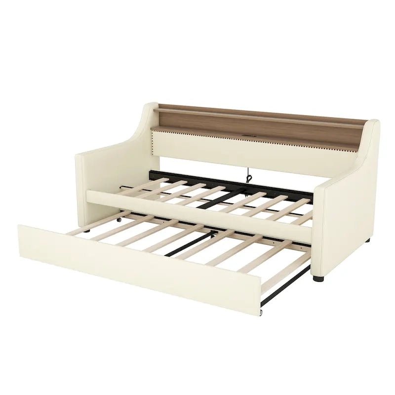 Diván tapizado tamaño Twin con cama nido e iluminación LED