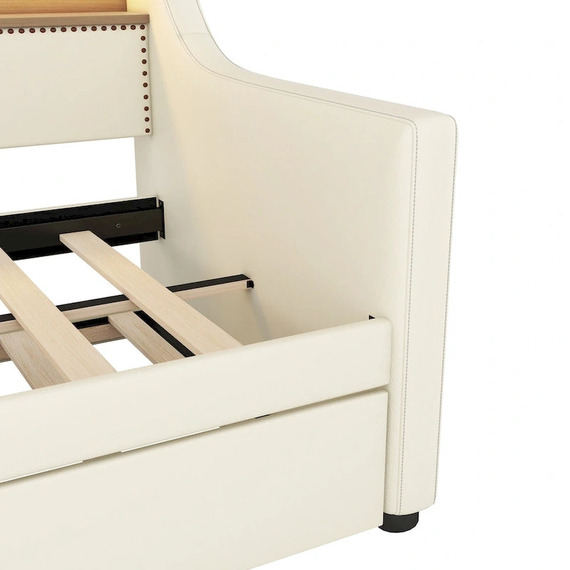 Diván tapizado tamaño Twin con cama nido e iluminación LED