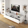 Meuble TV blanc de 70 pouces avec rangements ouverts et tiroirs pour le salon