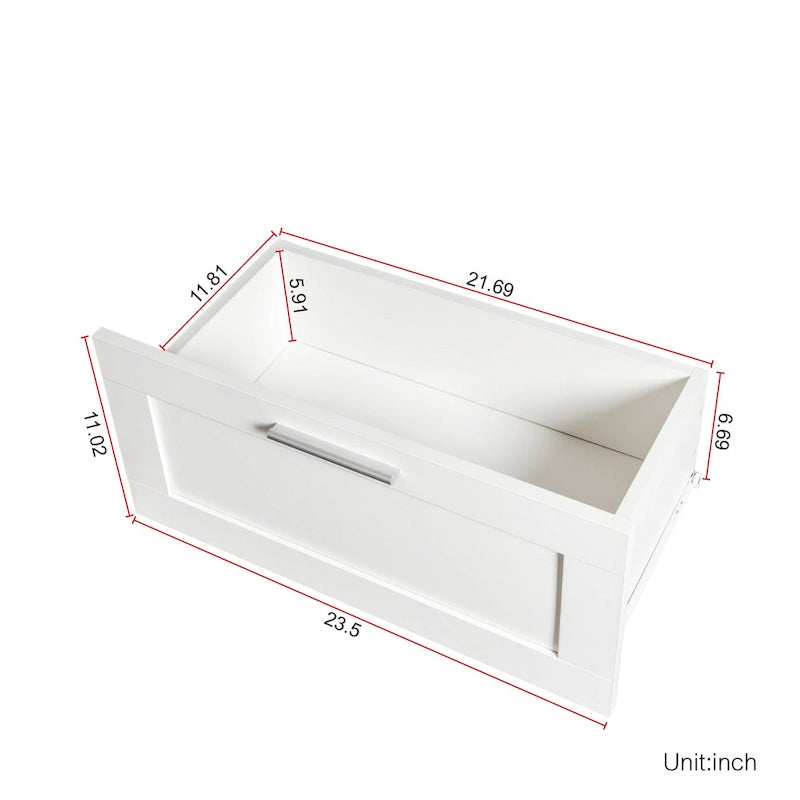 Meuble TV blanc de 70 pouces avec rangements ouverts et tiroirs pour le salon