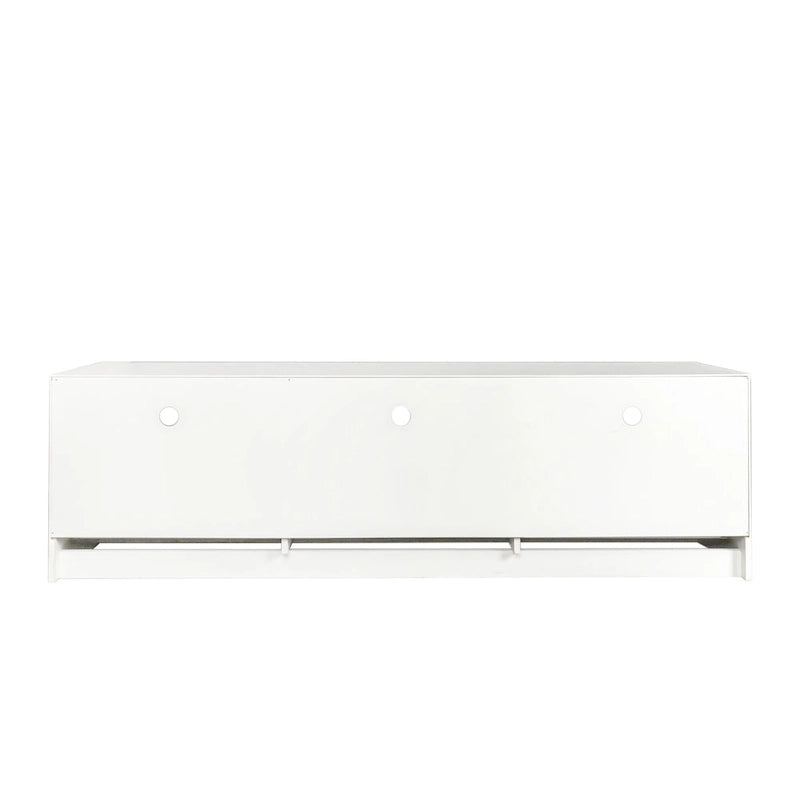 Meuble TV blanc de 70 pouces avec rangements ouverts et tiroirs pour le salon