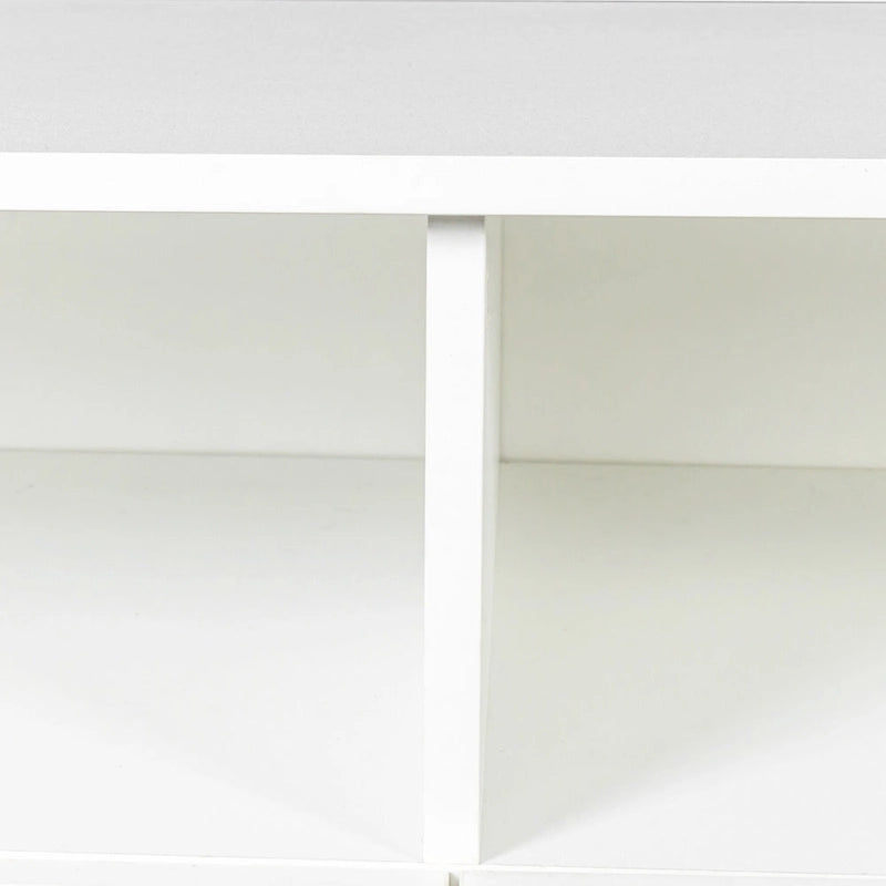 Meuble TV blanc de 70 pouces avec rangements ouverts et tiroirs pour le salon