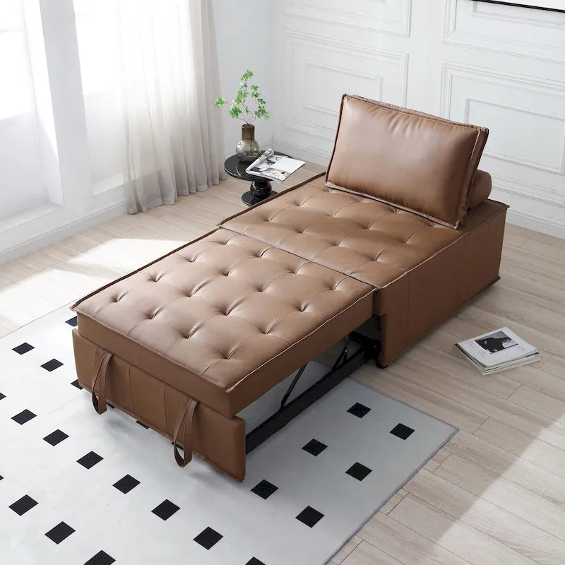 39-Zoll-Schlafsofa aus Kunstleder mit Einzelsitz, vielseitig verwendbarem Hocker, ausziehbarem Bett, verstellbarer Rückenlehne und Kissen für das Wohnzimmer