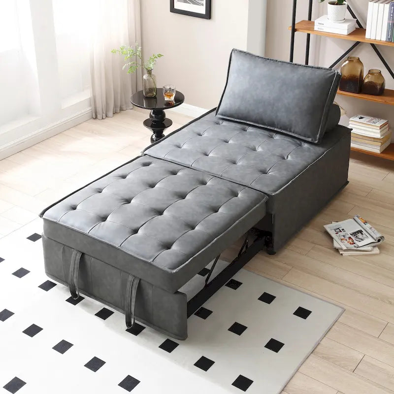 39-Zoll-Schlafsofa aus Kunstleder mit Einzelsitz, vielseitig verwendbarem Hocker, ausziehbarem Bett, verstellbarer Rückenlehne und Kissen für das Wohnzimmer